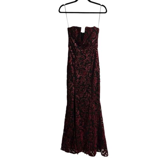 Dress the Population Burgundy Sequin Floral Strapless Gown – Size XS - Picture 4 of 14